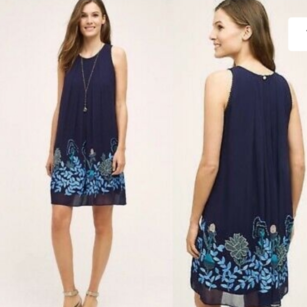 NWT Not So Serious Navy Hand Embroidered Dress XS